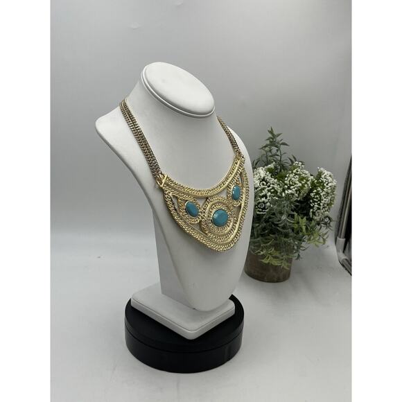 Wendy Williams Oval Shape Blue Turquoise Crescents 17" Statement Necklace NWOT - Picture 8 of 14